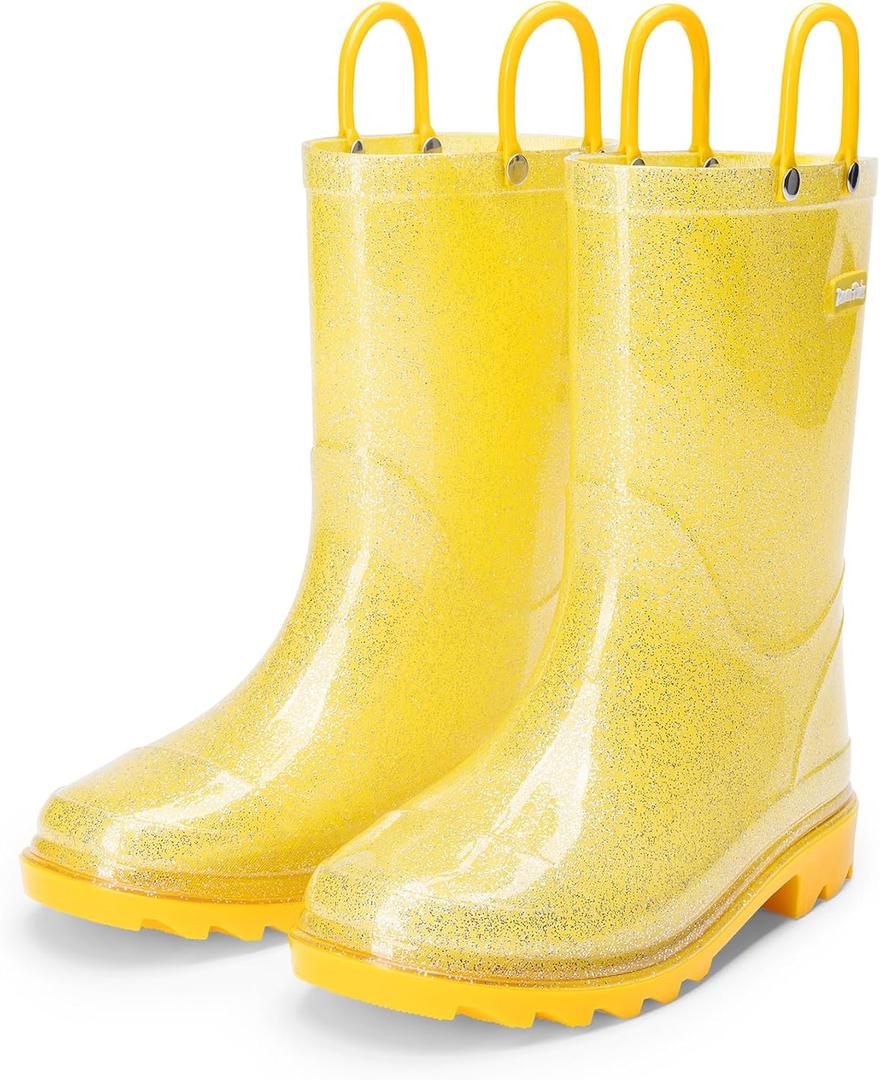 DREAM PAIRS Kids Rain Boots Glitter Boys Girls with Easy-on Handles Sparkly Waterproof Boots Outdoor Playing Rain Boots Unisex-Child (6 Toddler, Yellow)