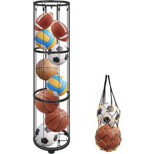 3 Layer Vertical Ball Storage Rack, Basketball Holder Wall Mount, Cage for Football, Volleyball, Sports Organizer for Kids Room, Garage, Home