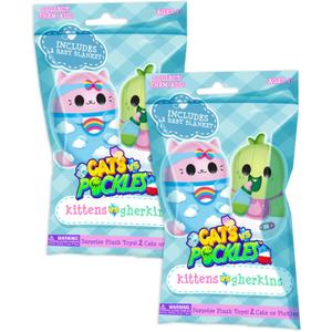 Kittens vs Gherkins - Mystery Bag - Contains 2 Pairs of 3" Bean Filled Plushies! Collect These as Stocking Stuffers, Fidget Toys or Sensory Toys. Great for Kids, Boys, & Girls - Collect Them All