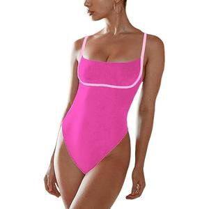 SherryDC Women's One Piece Swimsuit Cross Back Color Block High Cut Bathing Suit (Large, 130-rose Red)
