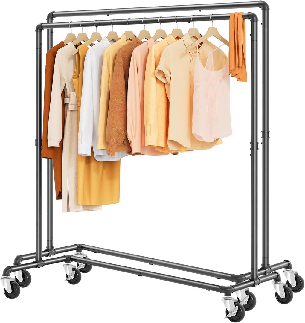 Tajsoon 2 Pack Garment Racks for Hanging Clothes Z Rack Hold 250LBS Industrial Clothing Rack with Wheels Lockable, Heavy Duty Clothes Rack for Storage and Organization in Bedroom, Laundry Room, Black