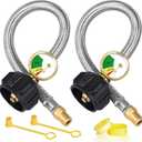 15 Inch RV Propane Hose Replacement with Gauge, 2 Pack Camper Propane Hose for RV Two-Stage Regulator, Stainless Steel Braided, 1/4" Male NPT & QCC 1 Inlet, 350PSI