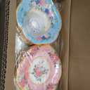 SUMMORO 160 Pcs Floral Paper Tea Cups and Saucers 7 OZ Disposable Paper Tea Cups with Handle and Plates for Tea Party Decoration Birthday Baby Shower Bridal Wedding Mother's Day