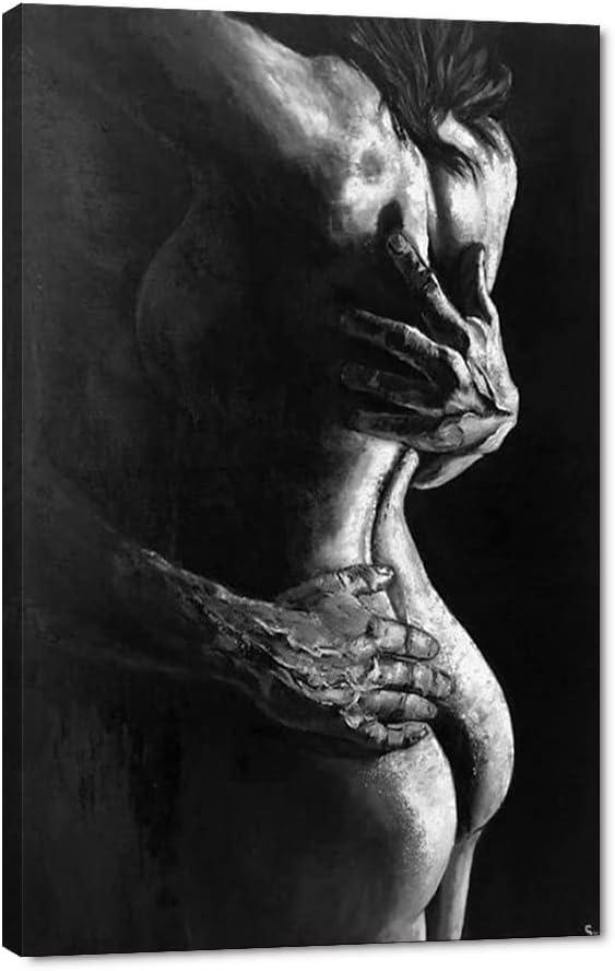 Black and White Canvas Wall Art Couples Decorative Painting For Bedroom Modern Women Pictures Wall Decor Artwork Living Room Home Decorations Stretched and Wooden Framed - 28" W x 44" H