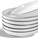 Ceramics Pasta Bowls, 6 Pack 8 inches 20 Oz Large Salad Serving Bowls, Shallow Salad Bowls,ceramics Deep Plates,Microwave Dishwasher Safe,White (vertical stripe)