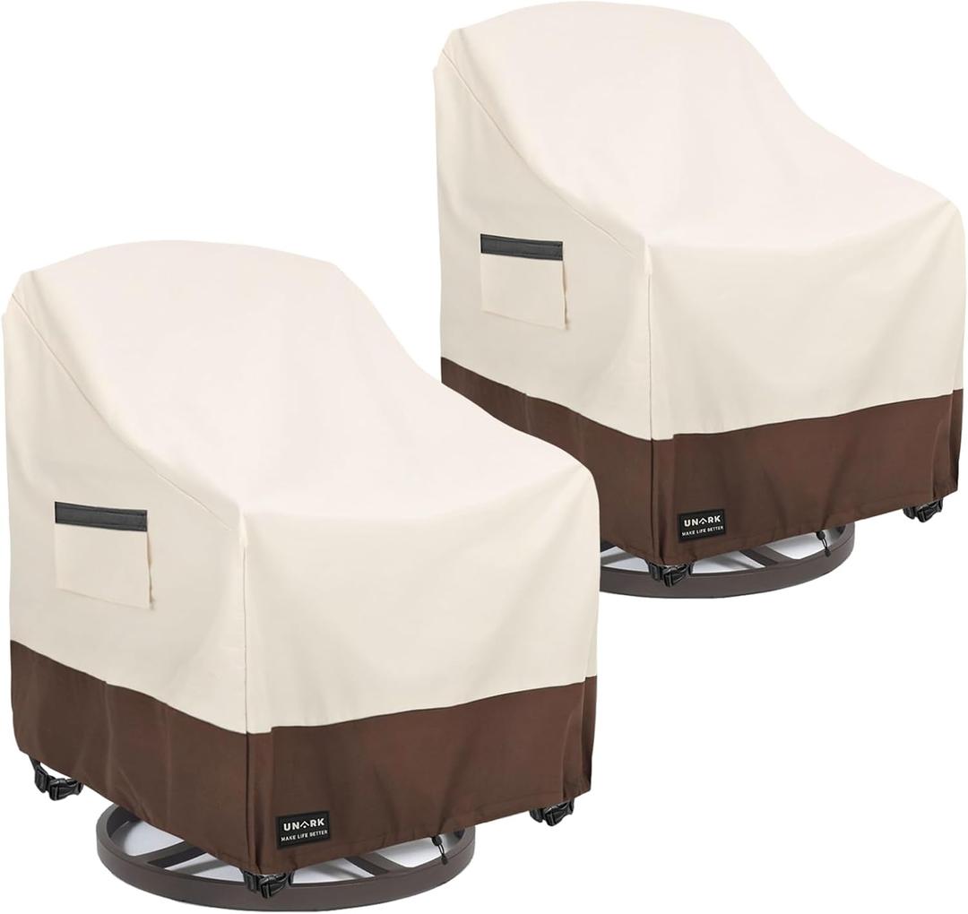 Outdoor Swivel Chair Covers Waterproof 2 Pack, Outdoor Chair Covers Patio Furniture Cover for Deck Patio Swivel Chair Heavy Duty, 28 W x 32 D x 36 H inches Beige and Brown