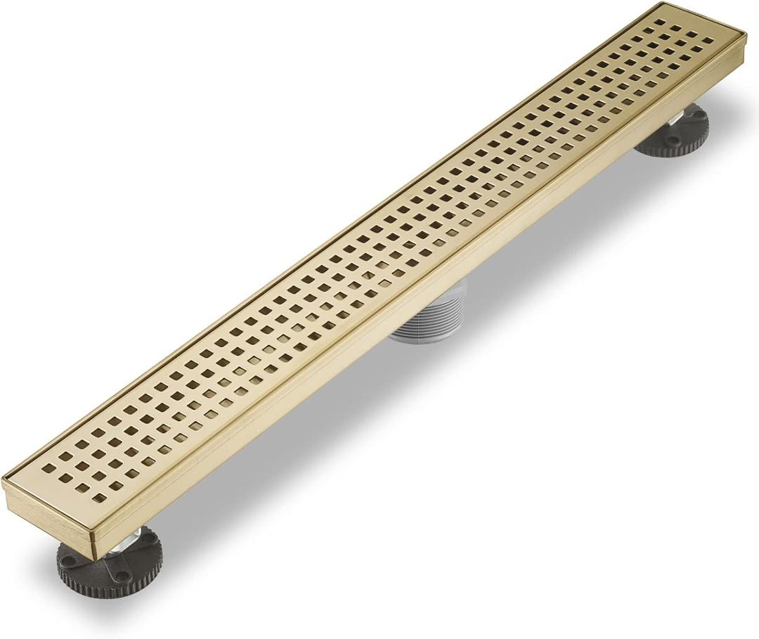Sharp-tec 24 inch Linear Shower Drain, Gold Rectangular Floor Drain, V-Shape Design Drain Channel, 304 Stainless Steel, cUPC Certificated for Bathroom Shower (Drain Base is Not Included)