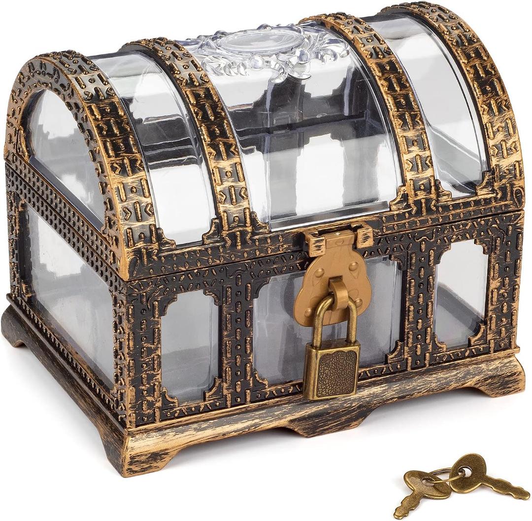 Pemalin Kids Transparent Antique Pirate Treasure Chest,Plastic Treasure Chest for Pirate Party