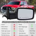 Right Passenger Side Mirror Compatible with 2013-2018 Dodge Ram 1500 2500 3500 Mirrors with Heated Tuning LED Signal Puddle Lamp Power Fold Textured Black(9+2Pins), Right Passenger Side-11 Pins