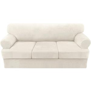H.VERSAILTEX Sofa Cover 4 Piece T Cushion Sofa Slipcovers Couch Cover Furniture Protector Stretch T Cushion Sofa Covers for 3 Cushion Couch with 3 Individual T Cushion Covers, Ivory