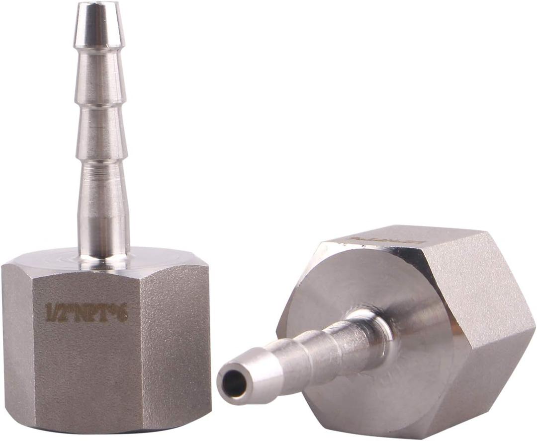 DERNORD 1/4" Barbed Hose x 1/2" NPT Female - Home Brew Fitting 304 Stainless Steel Pack of 2