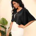 Eeeuityoo Chiffon Shawl Wraps Women's Girls Shrug for Evening Dress Wedding Cape Cover Up 1920s Shawl (Black)