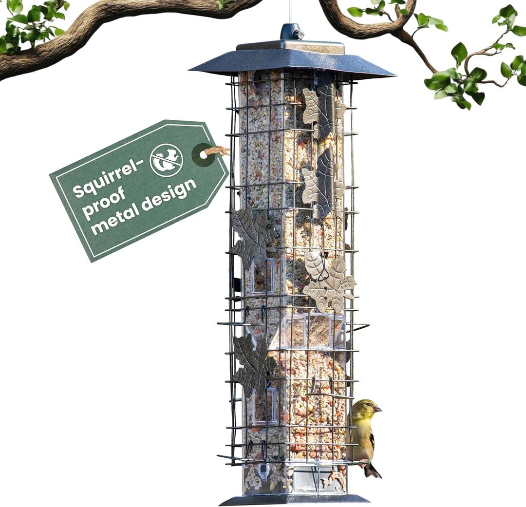 Perky-Pet 336-1SR Squirrel-Be-Gone Squirrel Proof Bird Feeder, 2LB, Outdoor Wild Bird Feeder with Weight-Activated Perches