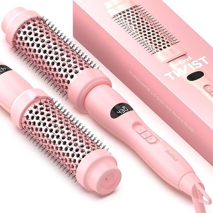 Upgraded Thermal Brush by BeKind Twist Pro - 1.5 Inch Versatile Heated Round, Effortless Curling Hair Styling Tools, Negative Ion Blow Out Hot Round Brush, 20s Fast Heats (Peach)