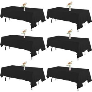 6 Pack Black Table Cloths Rectangle 6ft 60102 Inch Polyester Black Tablecloth Washable Wrinkle Resistant Table Covers for Wedding Party Birthday Banquet