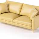 Minamzee1:12 Dollhouse Leather Couch, Miniature Modern Double Sofa with Pillows, Dollhouse Luxury Couch Furniture Accessories for Living Room Bedroom (Yellow)