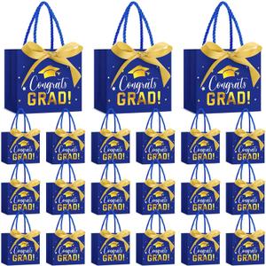 Jetec 45 Pack 2026 Graduation Gift Bags Bulk Small Congrats Bags with Handle and Bow Ribbon 5.5 x 4.7 x 2.5 Inch Grad Paper Treat Gifts Party Favor Supplies for College High School(Blue Gold)
