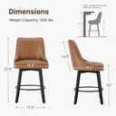24" Counter Height Bar Stools Set of 2, Swivel Bar Stools with Backs, Faux Leather Upholstered Counter Barstools with Solid Wood Legs for Kitchen Island,Brown