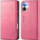 TUCCH Case Wallet for iPhone 17 (6.3-Inch) 2025, [3 Card Slots] Kickstand [RFID Blocking] PU Leather Case, Flip Folio Cover with [TPU Shockproof Interior Shell], Hot Pink