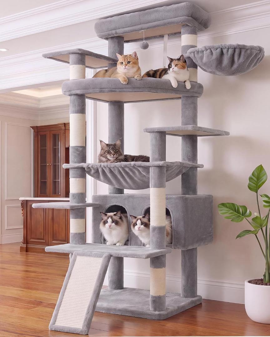 Heybly Tall Cat Tree for Large Cat, 80-inch Multi-Level Cat Tower HCT038W