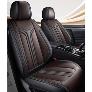 CAR SEAT Covers- 13 Piece- Breathable Leather Car Seat Cover- Universal Seat Covers for Cars- Waterproof Car Seat Protector (Black & Brown)