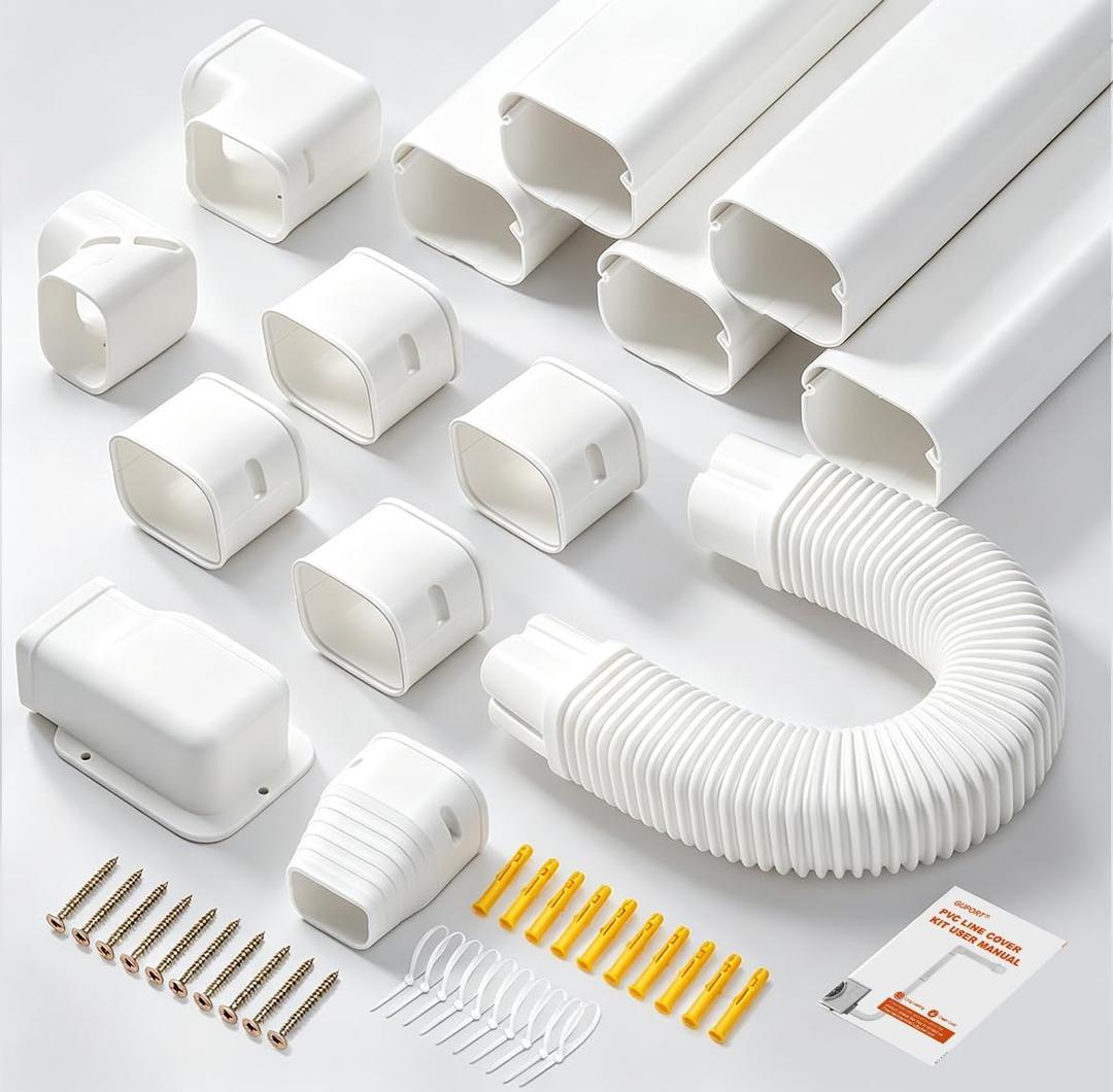 3" 10Ft Mini Split Line Set Cover with Flexible Duct, Instruction Lineset Cover Kit for Mini Split, Decorative PVC Kit for Minisplit, Air Conditioner, Central AC, HVAC and Heat Pumps, White