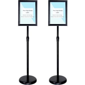 2 Sets Heavy Duty Stainless Steel Poster Sign holder Stand, Adjustable Height 8.5 x 11 Inch Vertical Horizontal Aluminum Snap Open Frame Floor Billboard Stand.(black, A4)