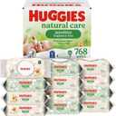 Huggies Natural Care Sensitive Baby Wipes, Unscented, Hypoallergenic, 99% Purified Water, 12 Flip-Top Packs (768 Wipes Total), Packaging May Vary
