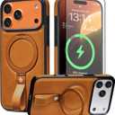Butaiga for iPhone 17 Pro Leather Case with Stand, Anti-Slip Grip Ring, Fits for MagSafe (Brown, iPhone 17 Pro)