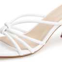 Women's Strappy Square Open Toe Kitten Heels Sandals Knotted Design Summer Fashion Slip On Mule Style (6, White Pu)