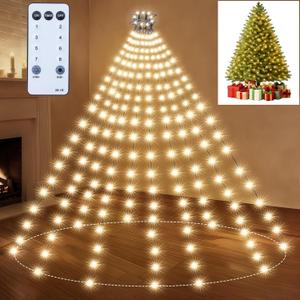 Christmas Tree Lights WarmWhite Christmas Lights Outdoor Indoor 280Led 10 Lines with 8 Lighting Modes, Timer and Remote Control, Fairy Lights for Wedding Home Party 4Ft - 7Ft Xmas Tree Decorations