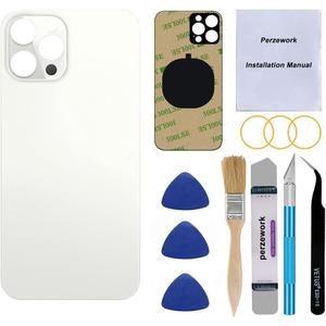 OEM Back Glass Replacement (Silver) Compatible with iPhone 12 pro max 6.7 inches All Carriers with Pre-Installed Adhesive and Repairing Tool Kits