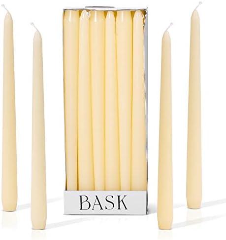 10-inch Taper Candles - Unscented and Dripless - Burns for 7 Hours - Home Decor for Dinner Table, Kitchen, and Bedroom - Perfect for a Romantic Date or Anniversary - 12-Pack - Ivory