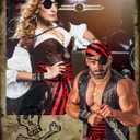 Fourluoo 31 Pieces Pirate Costume Women Rave Accessories Pirate Hat Head Scarf Sash Belt Necklace Earrings for Cosplay Party (Red)