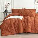 Maple&Stone Orange Comforter Set Queen, 7 Pieces Bed in a Bag Queen, Pintuck Bedding Sets with Comforter, Sheets, Pillowcases & Shams - Burnt Orange