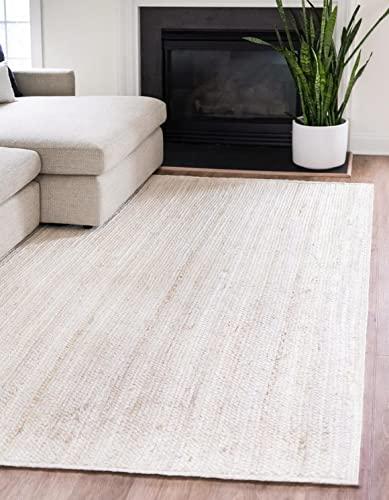 FRELISH DECOR Handwoven Jute Area Rug - Off-White Rectangular Rustic Vintage Beige Braided Reversible Rug - Eco Friendly Rug for Bedroom - Kitchen - Living Room - Farmhouse (8'x10' - Off-White)