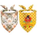 Thanksgiving Dog Bandanas, Fall Plaid and Turkey Reversible Triangle Bibs Scarfs Autumn Holiday Puppy Pet Kerchief 2 Pack (Thanksgiving-02)