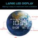 Digital Wall Clock, LED Moon/Earth Design, Temperature Display, 7.87 x 7.87 inches (Earth, 12.59 INCH)