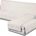 TAOCOCO 100% Waterproof Sectional Couch Covers L Shaped Sofa Covers 3pcs Chaise Lounge Cover for Pet Kids, Reversible Couch Covers for Sectional Sofa Ottoman with Elastic Straps(X-Large, Cream)