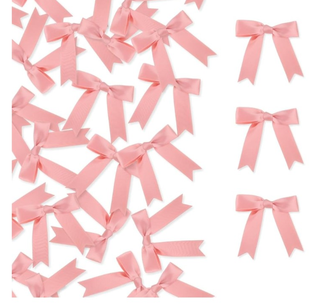 Meseey 100 Pcs Pastel Satin Ribbon Bows with Twist Tie 2.5 Inch Pretied Premade Colored Craft Bows for Gift Wrapping Basket Wedding Baby Shower Brithday Party (Rose Gold)