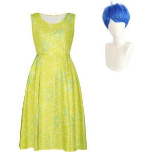 Joy Cosplay Costume Anime Movie Inside Out 2 Yellow Dress up Halloween Costume Full Set (3X-Large, Lele Set+wig)