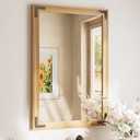 TETOTE 24 x 36 Wood Framed Bathroom Vanity Mirror for Over Sink, Rustic Natural Brown Wooden Rectangle Wall Mirror for Farmhouse Boho Decor,Waterproof, Horizontal/Vertical, Easy to Install