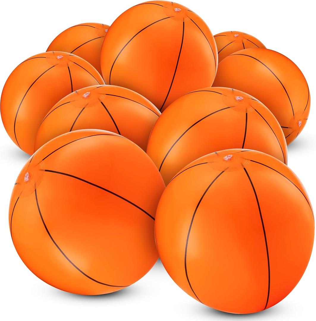 Inflatable Basketballs (Pack of 12) 16-inch Beach Balls for Pool Beach Toys & Basketball Party Favors for Kids Sports Themed Birthday Party Decorations, Outdoor Backyard Summer Pool Games Supplies