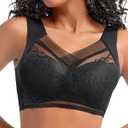 Padded No Underwire Bra Lace Wireless Back Smoothing Everyday Bras for Women Full Coverage (Black, XL)