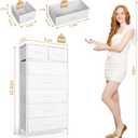 Mifuro Tall Dresser for Bedroom, Vertical Storage Organizer Tower with 7 Drawers, Chest of Drawers with Fabric Bins, Steel Frame, Wood Top for Bedroom, Closet, Entryway- White