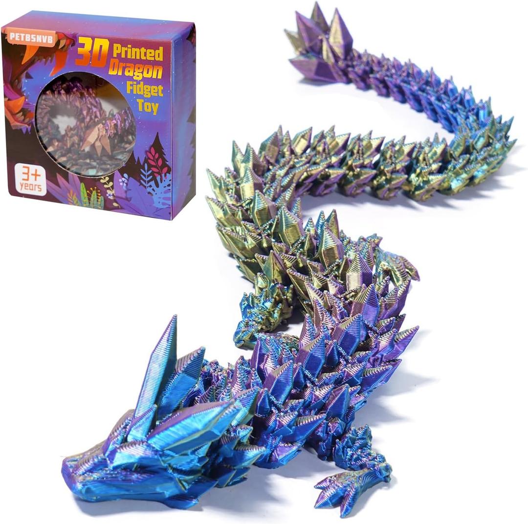 5 x PETBSNVB Three Color 12" 3D Printed Dragon, Articulated Dragon, Crystal Dragon, Dragon Fidget Toy, Home Office Decor Executive Desk Toy (Blue Head)