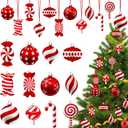36 Pcs Christmas Candy Hanging Ornaments Wood Christmas Peppermint Lollipop Candy Cane Decorations Red White Tree Ornaments with Rope for Xmas Tree DIY Craft Party Favors