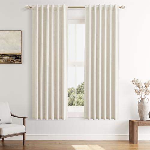 Guken 100% Blackout Linen Curtains 63 Inch Length 2 Panels Set for Living Room Bedroom Back Tab Thermal Insulated Black Out Drapes Room Darkening Farmhouse Style for Bedroom Window Curtains 40 Wide