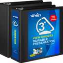ViVin Durable 3 inch D Ring View Binder, Large 3" Slant-D Ring with 725-Sheet Capacity, Fit 8.5" x 11" Paper, 2 Pack(Black)