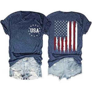 American Flag Patriotic T-Shirt Women 4th of July Gift Shirt USA Flag Stars Stripes Graphic Short Sleeve Casual Tops (Small, Blue)